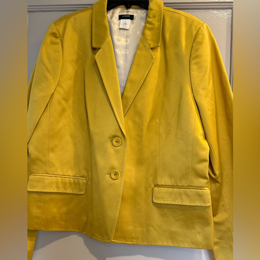 J CREW SATEEN Chartreuse Green 100% Cotton Blazer Size 14 NWOT Gorgeous!